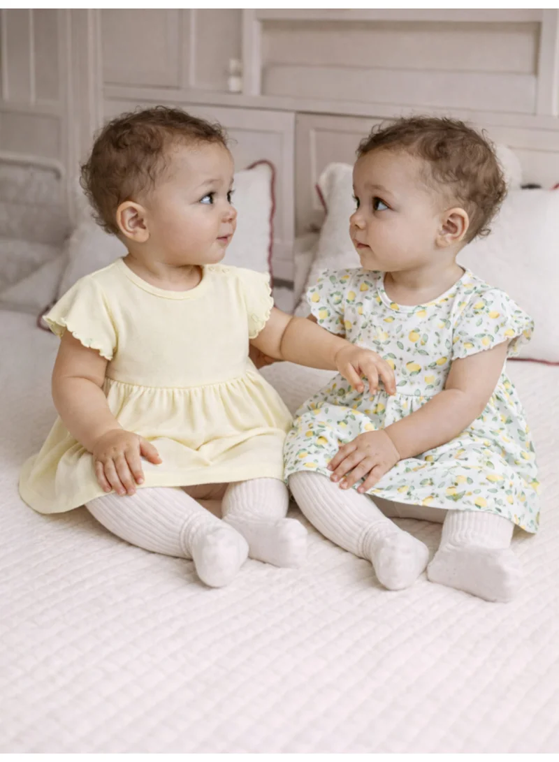 victor and jane Infant Girls 2-Pack Rib Dresses (Printed & Solid Light yellow)